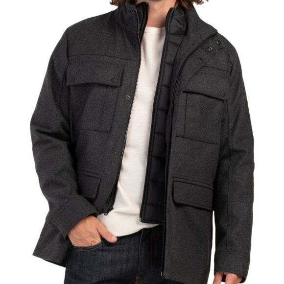 NEW GUESS Wool Blend Water Repellant Jacket Charcoal for men 462tn - Picture 7 of 7